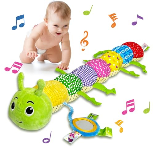 BARVERE Baby Musical Raupe Kuscheltier, Raupe Plüschtier Spielzeug mit Lineal, Greifling zum Rasseln Baby, Baby Stofftier Spielzeug, Tolles Geschenk für Jungen und Mädchen - Green