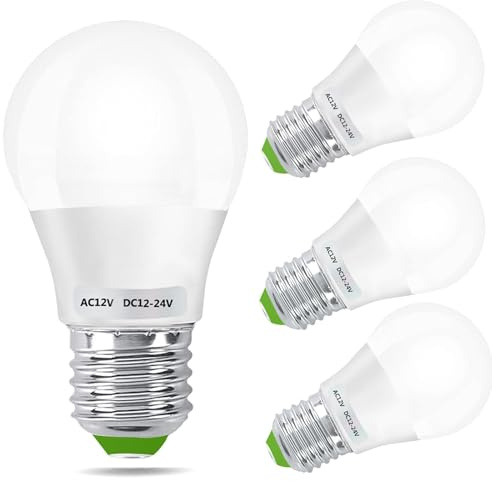 GRV E27 3W SMD LED AC12V/DC12V-24V Glühlampe Ersatz-Glühlampe 30W, verwendet für Solaranlagen, Wohnmobile, Wohnmobile, Boote, Innen-Niederspannung Kaltweiß 4-Sets (nicht Haushaltsbeleuchtung)