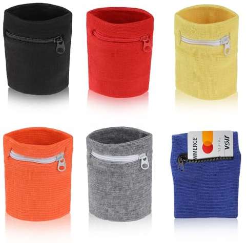 6 Stück Handgelenktasche mit Reißverschluss Sport Handgelenk Brieftaschen, Handgelenk Tasche Schweißbänder Handgelenk mit Reißverschluss für Fitness Fahrrad Laufen und Yoga
