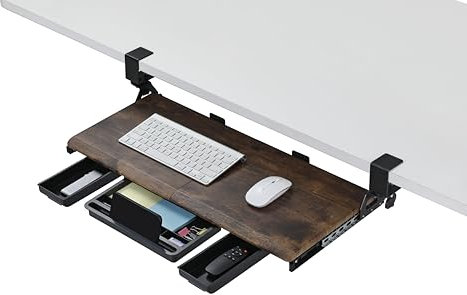 ETHU Tastaturauszug Unter dem Schreibtisch, 68×30 cm Tastaturablage mit Stabiler C-Klemm-Montage, Tastaturschublade mit Ausziehbarer Mausablage, Schreibtisch Tastaturständer für Büro (Wulnut)