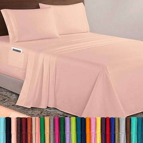 Elegant Comfort Luxurious 1500 Premium Hotel Quality Microfiber 4-Piece Sheet Set, 18-24 Inches Deep - Extra Deep Pocket Sheets - Ultra Soft 4PC Deep Pocket Sheets, King, Blush