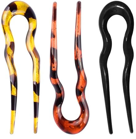 3 Pcs U Shaped Hair Pins French Style Hair Stick, 2 Prong Updo Chignon Pins Hair Fork Tortoise Shell, U-shaped Hair Pins, Elegant Hair Styling Pin for Women Girls Hairstyle Accessories