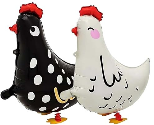 2 Stück Huhn Luftballons Geburtstag, Walking Tier Folienballons Henne, Airwalker Hahn Folienballon, Bauernhof Osterhenne Deko, Kindergeburtstag Deko, für Bauernhof Geburtstag Deko.