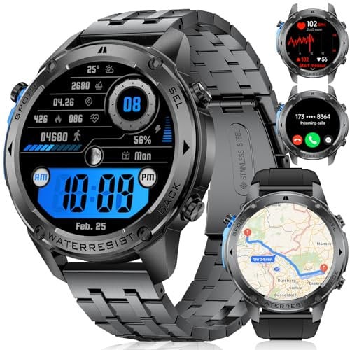 ESFOE GPS Smartwatch Herren Militär,5ATM&IP69K Wasserdicht/45+Tage Akku,1,43'' AMOLED Smartwatch Herren mit Telefonfunktion,Kompass,Barometer,Höhenmesser,170 Sportmodi Fitnessuhr für Android iOS
