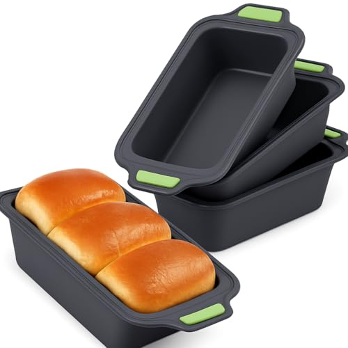 Gzsekken Silicone Loaf Tin,Silicone Bread Loaf Tin,2lb Loaf Pan, Non Stick Baking Moulds for Loaves Cakes Professional Baking Pan Oven Air Fryer Grey -Set of 4 Rectangle
