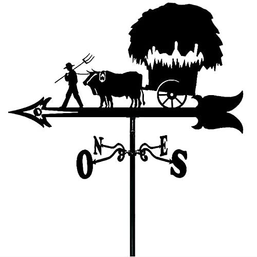 Klassische Wetterfahne, Alter Mann und Kuh, Wetterfahne aus Metall, Windfahne, Windrichtungsanzeiger für Hof, Garten, Architektur, Dach, Metallprodukte, 35 x 50 cm