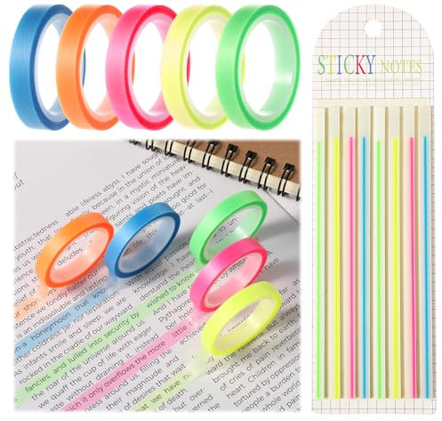 5 Rollen Highlight Strips and 1 Packung Lange Haftstreifen Abnehmbare Fluoreszierende Farbige Tags Farbiges Transparentes Klebeband Transparente Notizzettel Textmarker-klebeband Für Lehrer Schüler