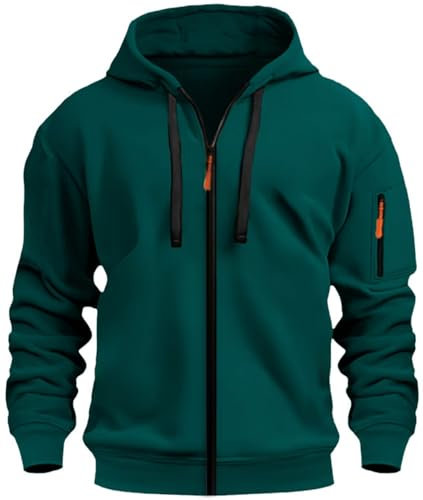 MEDUOLA Uomo con Cappuccio Zip Cardigan Giacca Sportiva Jogging Felpa con Cappuccio Ragazzi e Uomini Felpa con Zip Tasca Multifunzionale Cardigan con Cappuccio S,A12 Verde Scuro