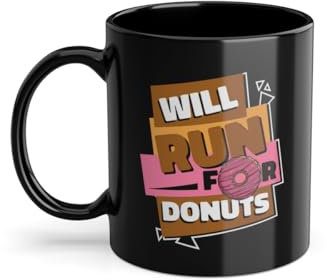 Will Run For Donuts Doughnut Liebhaber Kaffeetasse | Maker Glasiert Donut Tasse Schwarz (05163W)