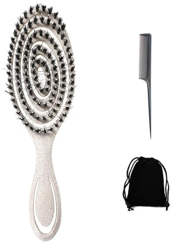 3-Teiliges Set Haarbürsten, Wildschweinborsten Bürste, Ninabella Haarbürste, Entwirrbürste mit Einzigartiger Spirale, Nachhaltiges Material, Bringen Sie Einen Kamm und Eine Aufbewahrungstasche Mit