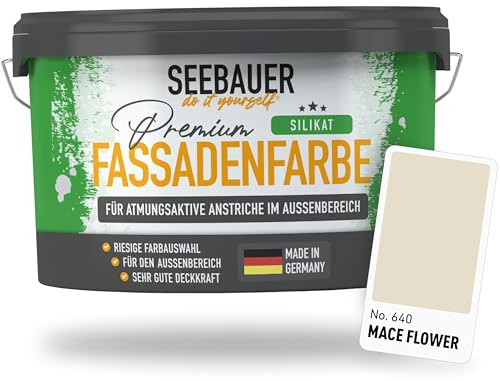SEEBAUER diy Silikat-Fassadenfarbe Braun 10L für Außen (No. 640 Mace Flower) Atmungsaktive Mineralfarbe für Fassaden - Geeignet für Putz, Mauerwerk und Beton