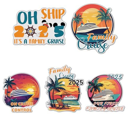 Family Cruise Door Magnets, Kaluofan 5 PCS Cruise Door Decorations, 2025 Family Cruise Travel Decorations Magnetic, Funny Carnival Ship Decorative Magnets for Cabin Fridge Stateroom Car