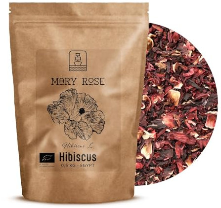 Mary Rose – Fleurs d’Hibiscus Bio Séchées 500 g, Fleurs Comestibles Naturelles – Malva Soudanaise, Ingrédient pour Thé, Infusion, Cuisine & Cosmétiques, Origine Égypte