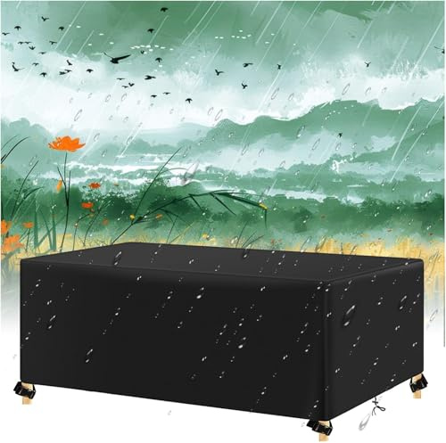 AJALGZ Garden Furniture Covers Waterproof 250x105x100cm/LxWxH Heavy Duty 420D Windproof, Anti-UV, Fabric Rattan Sofa Set Cover for Rectangular Outdoor Patio Table and Chair Set, Black