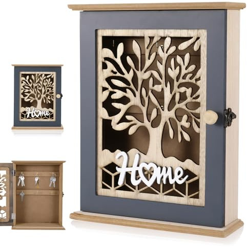 Schlüsselkasten Holz, Schlüsselkästchen aus Holz mit 6 Haken, Schlüsselkasten Vintage, Schlüsselschrank mit Dekorativem Musterdesign für Flur, Küche, Garage, Wohnzimmer, Wohnung – Hohles Design