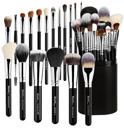 Bueart Design 19Pcs Professional Makeup Brush Set with Holder Case,Premium Synthetic Hair Brushes for Foundation, Blush,Powder,Bronzer,Cream,Concealer,Eye shadow,Contour for Make up