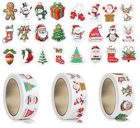 AFYRIANT 1500 Stück Aufkleber Weihnachten, Weihnachtssticker Weihnachtsaufkleber Selbstklebend Weihnachtssticker Selbstklebend, Sticker Weihnachten Etiketten Geschenkaufkleber, Dekorieren Aufkleber