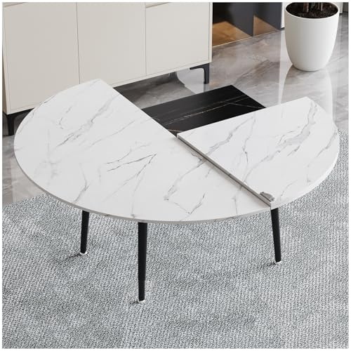 Runde klappbare Tischplatte, tragbare Tischverlängerung, nur runde Tischplatten aus Holz ohne Beine, for runde und eckige Tische(White,120cm/47.24in)
