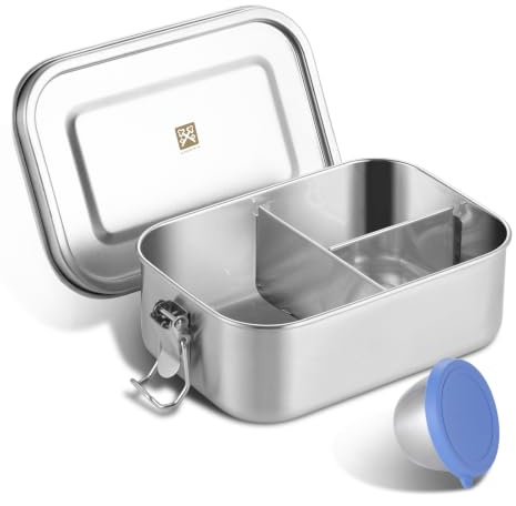 GOLDEN KEY Edelstahl Brotdose 800ML füR kinder, Lunchbox Edelstahl 800ml mit Fächern & Dichtung,bento box edelstahl Auslaufsichere Spülmaschinenfest für Unterwegs & Camping