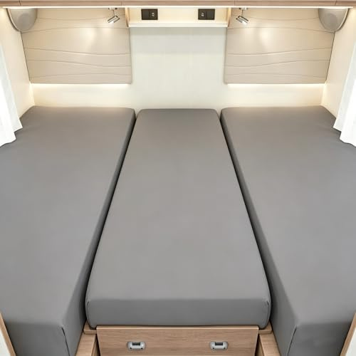 Eysbiy Spannbettlaken Im 3-Teiligen Set Für Das Wohnwagen Heckbett | Atmungsaktiv, Rundum-Gummizug für festen Sitz. 2 Längsbetten&1 Mittelteil, Steghöhe 25 cm. Perfekt für Wohnwagen & Camper Van
