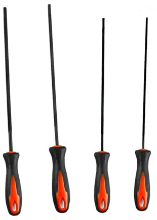 Chainsaw Sharpening 4 Round Files with Ergonomic Grip & Pouches for 3.2mm 0mm 8mm 5.5mm Cut Chain Maintenance Tool Chainsaw File Set with Storage Pouches