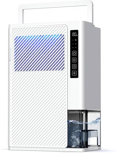 EasyAcc® 5L/Day Desiccant Dehumidifiers for Home Damp Bedroom Bathroom - Drying Clothes for Laundry Room with Air Filter/Continuous Drainage/Humidity Display/Timer/＜30 dB/7 Color Basements Garages