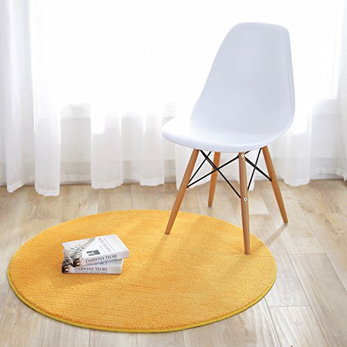 Fouriding Einfarbig Rund Teppich weicher Kurzflor Teppiche fürs Wohnzimmer, Esszimmer, Kinderzimmer, Schlafzimmer und die Küche geeignet Gelb 100cm