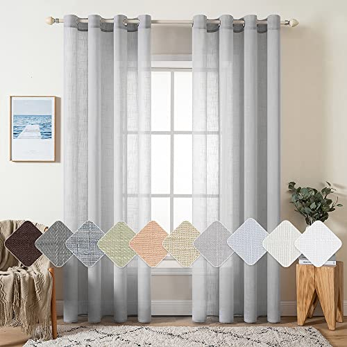 MIULEE 2er Set Voile Vorhang Sheer Leinenvorhang mit Ösen Transparente Leinen Optik Gardine Ösenschal Wohnzimmer Fensterschal Lichtdurchlässig Dekoschal Schlafzimmer 140x245cm (B x H) Hellgrau