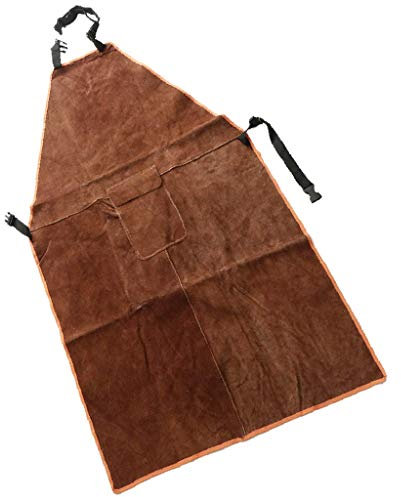 Tubayia - Delantal de Trabajo de Piel de Vacuno, Resistente al Calor, para Soldador, marrón, 90 x 60 cm