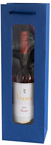 10 x Flaschentasche PresentFill® Premium Flaschentüten Blau mit Fenster 100% Recycling Kraft Papier 210 gr. Stark Made in Europe Geschenktaschen Geschenktüten | Weinflaschen Verpackung für 1 Flasche