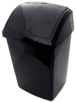 Optimal Products Swing Bins Plastic Swing Top Rubbish Waste Bin Office Bedroom Kitchen Paper Dustbin Trash Bin Swing Lid (Black, 50l Litre)