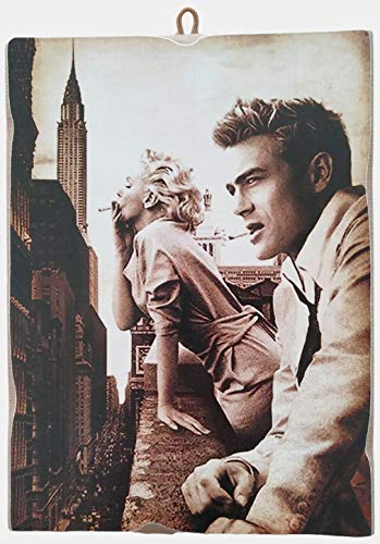 KUSTOM ART Bild im Vintage-Stil Marilyn Monroe & James Dean zum Sammeln, Druck auf Holz, 25 x 18 cm
