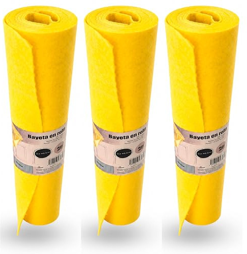 Pilbelles Bayeta Amarilla en 3 Rollos de 2 Metros con Precorte Cada 40 cm | Bayetas Reutilizables Súper Absorbentes | 15 Bayetas de 36x40 cm | Multiusos Cocina y Limpieza | No se Acartona