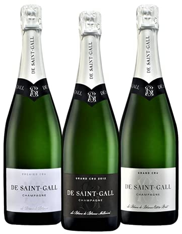 DE SAINT GALL - Coffret Champagne Découverte du Chardonnay - Lot 3 x Bouteilles 75 cl - Blanc de Blancs - Millésime 2013 - Grand Cru - Premier Cru - Extra Brut - 100% Chardonnay