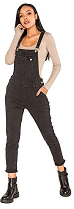 Nina Carter Salopette da donna, in denim, stile vintage, tuta estiva, Nero (S512-1), XL