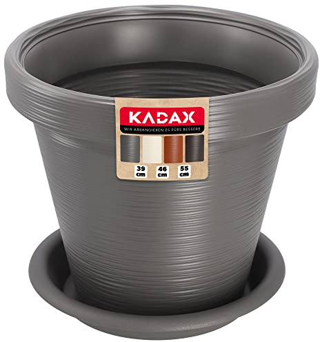 KADAX Blumentopf aus Kunststoff, 4 Farben, Pflanzkübel mit Untersetzer, Pflanztöpfe, Pflanzentopf mit eingeritztes Muster, Kunststoff-Blumentöpfe, runder Blumenkübel (∅ 39 cm, anthrazit)
