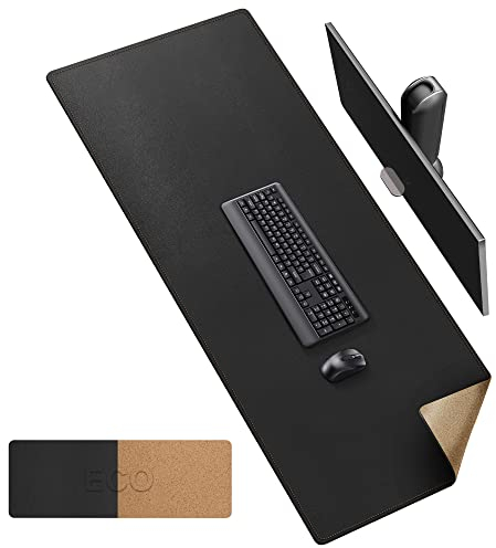 MAIDERN Cork & Leather Desk Pad - 160cm x 60cm Large XXL Mat, Full Mouse Pad, Dual Sided Protector for Gaming Home Office (Black)
