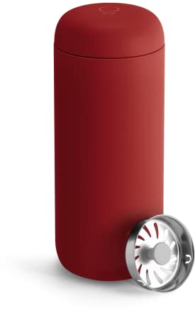 Fellow 16 oz Carter Move Travel Mug - Vacuum-Insulated Stainless Steel Travel Coffee Mug - Coffee Tumbler with Ceramic Interior and Splash Guard - Red