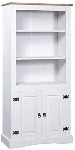 MOONAIRY Buffetschrank, Komode, Küchenschrank, Vitrinenschrank, Küchenbuffet, Sideboard Küche, Geschirrschrank, Küchenanrichte, Mexiko-Stil Kiefernholz Weiß 80x40x170 cm