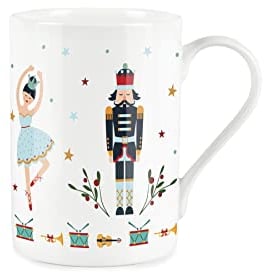 Purely Home Nutcracker Ballet Christmas Mug - Fine Bone China Style White - Blue Soldiers & Ballet Dancers Coffee/Tea Present Gift for Xmas