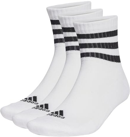 adidas Unisex - Adulto 3-Stripes Cushioned Sportswear Mid-Cut Socks 3 Pairs, White / Black, 13-14.5