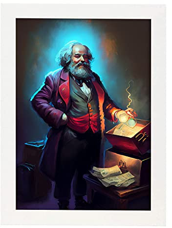 Nacnic Karl Marx in voller Farbe Fotostil. Cartoon-Illustrationen berühmter Erfinder und Schöpfer. Innenarchitektur und Dekoration. A3 mit weißen Rahmen.