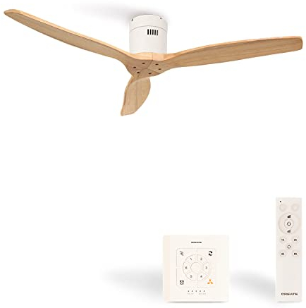 CREATE / WINDCALM/Ventilador de techo ABS blanco aspas efecto madera clara con controlador y mando / 40W, Silencioso, Ø132 cm, 6 velocidades, temporizador, función verano-invierno