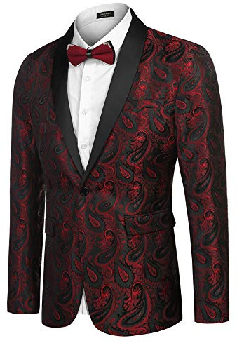 COOFANDY Men's Casual Blazer Paisley Jackets Retro Suit Jacquard Floral Print One Button Stylish Coats Chic Tuxedo Dinner Jacket