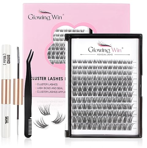 Glowing Win Einzelne Wimpern Extensions Set DIY Cluster Lashes Extension Kit Individual Falsche Wimpern mit Lash Bond and Seal and Pinzette 144 PCS Wimpernverlängerung 8-16mm Natürliche Fake Lashes