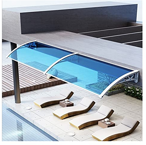 Outdoors Door Window Canopy, Garden Patio Awning, Roofing Canopies Polycarbonate Rain Shelter Arched Drain Design Out Door Shade Cover With Aluminum Alloy Bracket (Blue 120x300cm)
