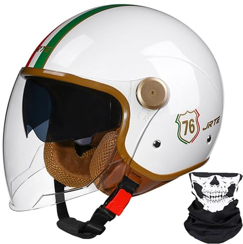 Offener Motorrad-Vespa-Helm, Erwachsene, Damen, Herren, 3/4 Retro, Klassischer Moped-Helm, DOT/ECE-Zugelassen, Halbes Gesicht, Vintage-Motorradhelme Mit Visier, Roller 1,L58-59 cm