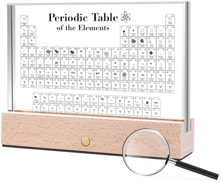 Dissyou Periodensystem der Elemente, enthält 83 echte Elemente, Acryl-Periodensystemanzeige, drahtlose Holzrahmen-Lampenfassung, leicht zu lesen, Lehrgeschenk für Wissenschaftsliebhaber und Lehrer