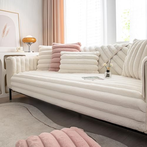 WYJHNLBEDC Sofa/Couch überzug/überwurf, Sofa überwurfdecke, Warmer Super Weicher Plush Sofabezug für Sofa L Form/U Form/Ecksofa 3/2/1 Sitzer, Sofaschutz Hund Kratzschutz Katze Weiß 70x150cm