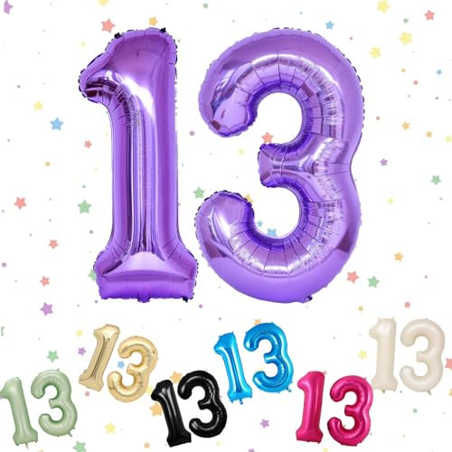 VUCDXOP Purple Number 13 Balloon, 3pcs, 40 Mylar Balloon, Perfect for 13th/31st Birthday, Anniversary Parties, Unisex-Adults